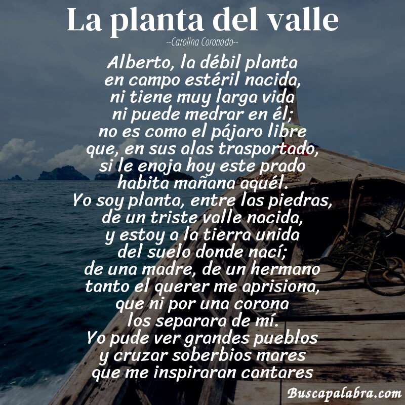 Poema la planta del valle de Carolina Coronado con fondo de barca