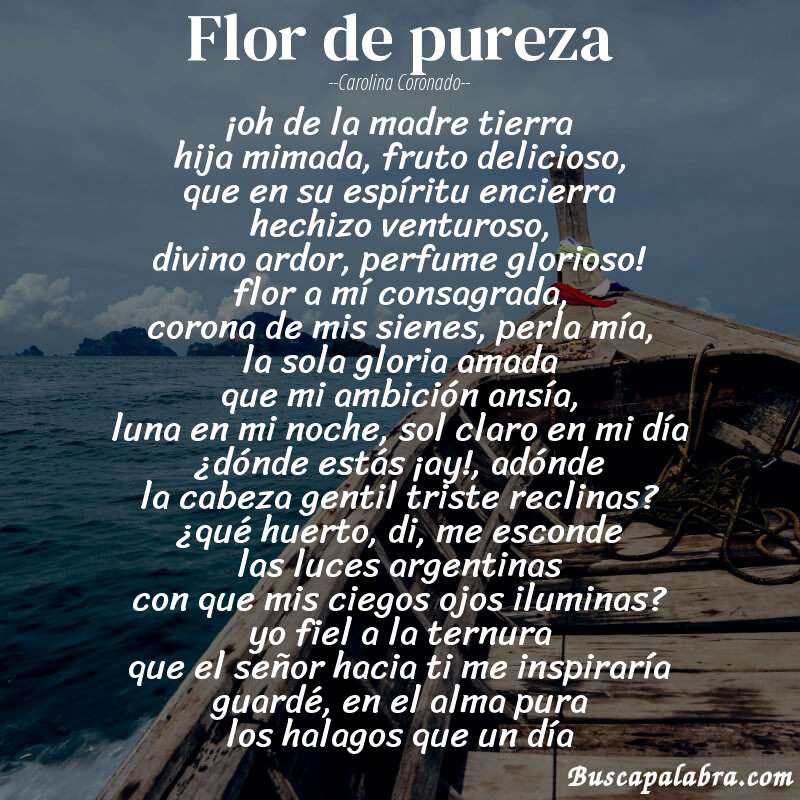 Poema flor de pureza de Carolina Coronado con fondo de barca