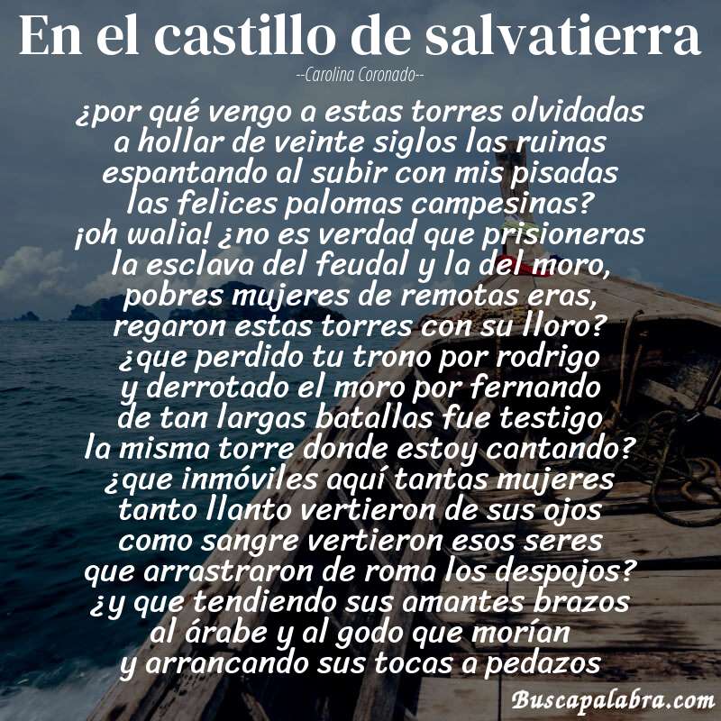 Poema en el castillo de salvatierra de Carolina Coronado con fondo de barca