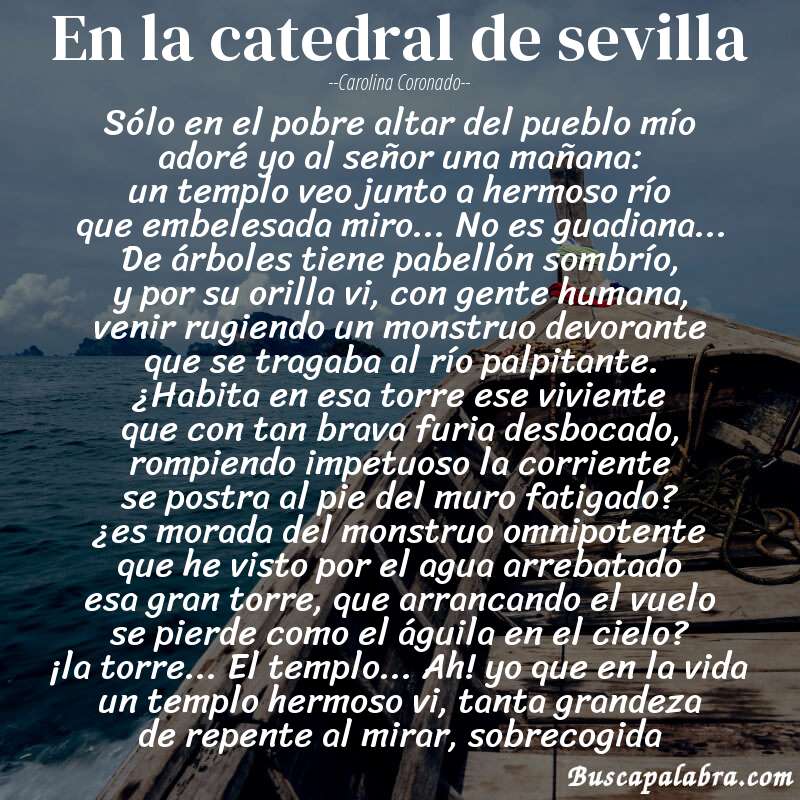 Poema en la catedral de sevilla de Carolina Coronado con fondo de barca