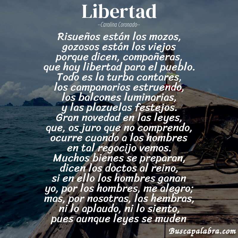 Poema libertad de Carolina Coronado con fondo de barca
