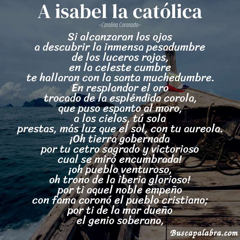 Poema a isabel la católica de Carolina Coronado con fondo de barca