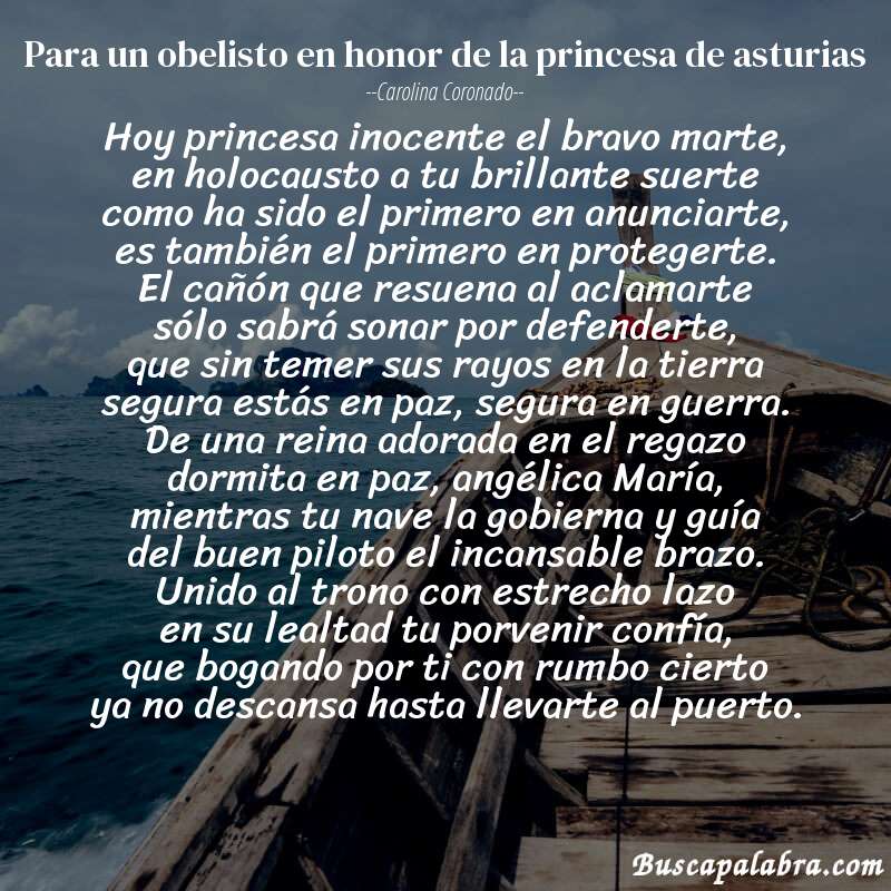 Poema para un obelisto en honor de la princesa de asturias de Carolina Coronado con fondo de barca