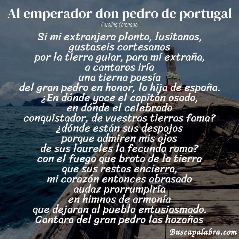 Poema al emperador don pedro de portugal de Carolina Coronado con fondo de barca