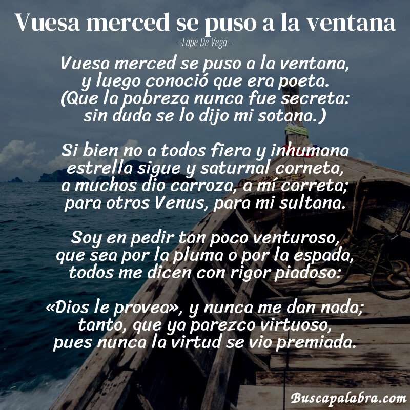 Poema Vuesa merced se puso a la ventana de Lope de Vega con fondo de barca