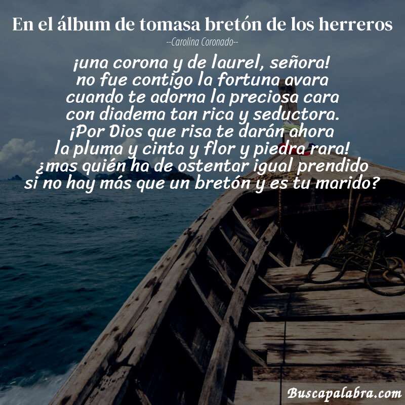Poema en el álbum de tomasa bretón de los herreros de Carolina Coronado con fondo de barca