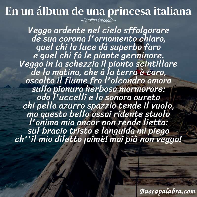 Poema en un álbum de una princesa italiana de Carolina Coronado con fondo de barca