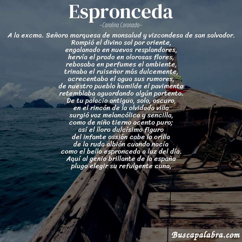 Poema espronceda de Carolina Coronado con fondo de barca