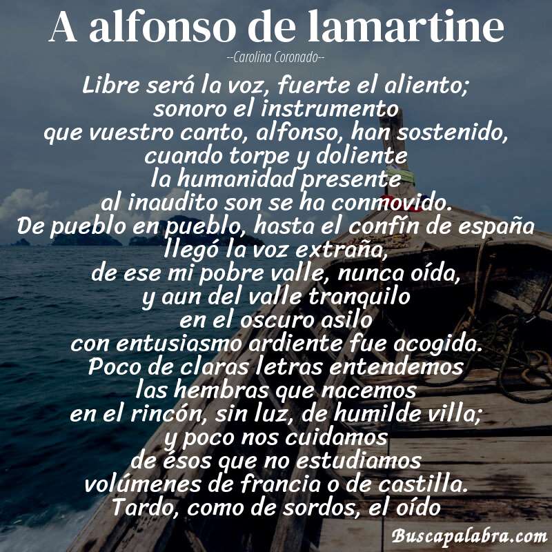 Poema a alfonso de lamartine de Carolina Coronado con fondo de barca