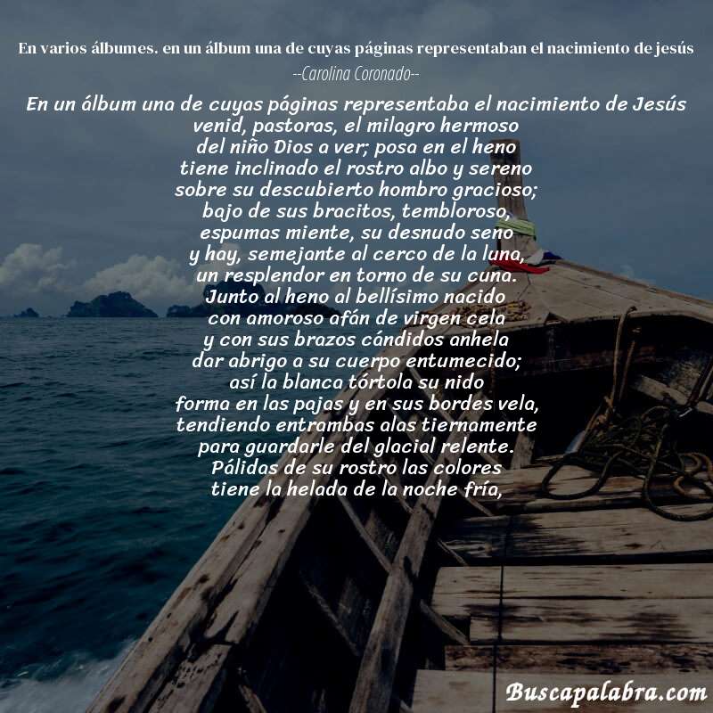 Poema en varios álbumes. en un álbum una de cuyas páginas representaban el nacimiento de jesús de Carolina Coronado con fondo de barca