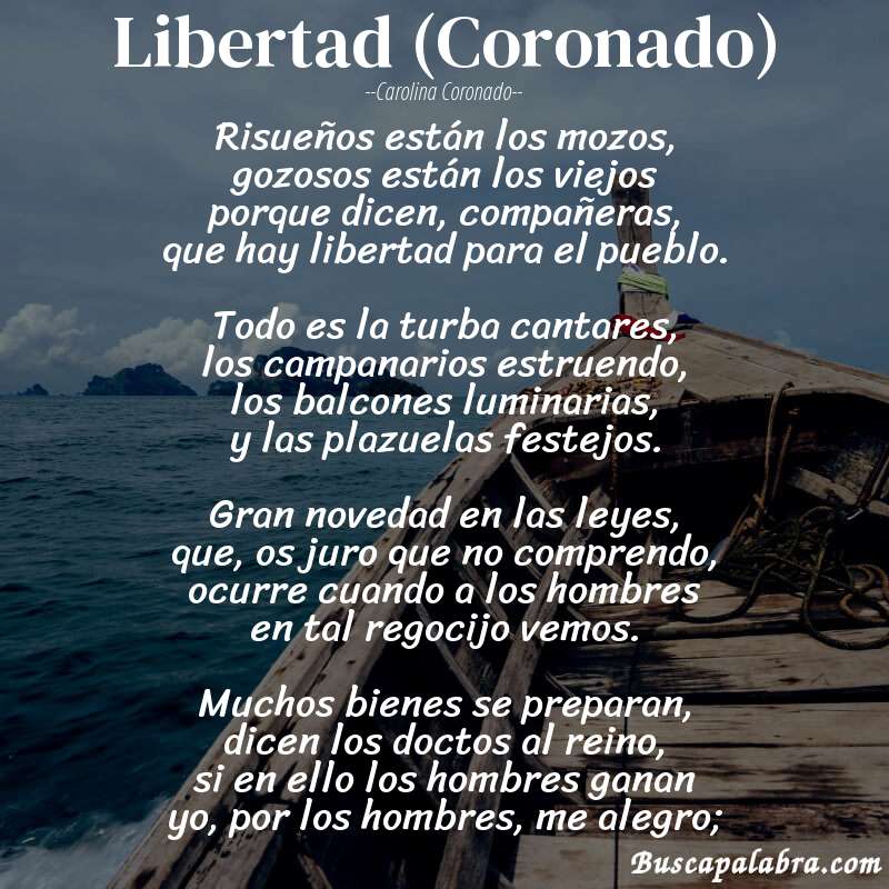 Poema Libertad (Coronado) de Carolina Coronado con fondo de barca