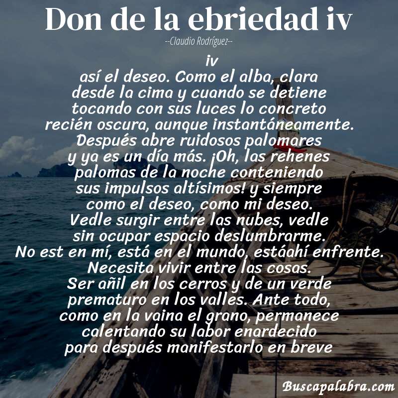 Poema don de la ebriedad iv de Claudio Rodríguez con fondo de barca