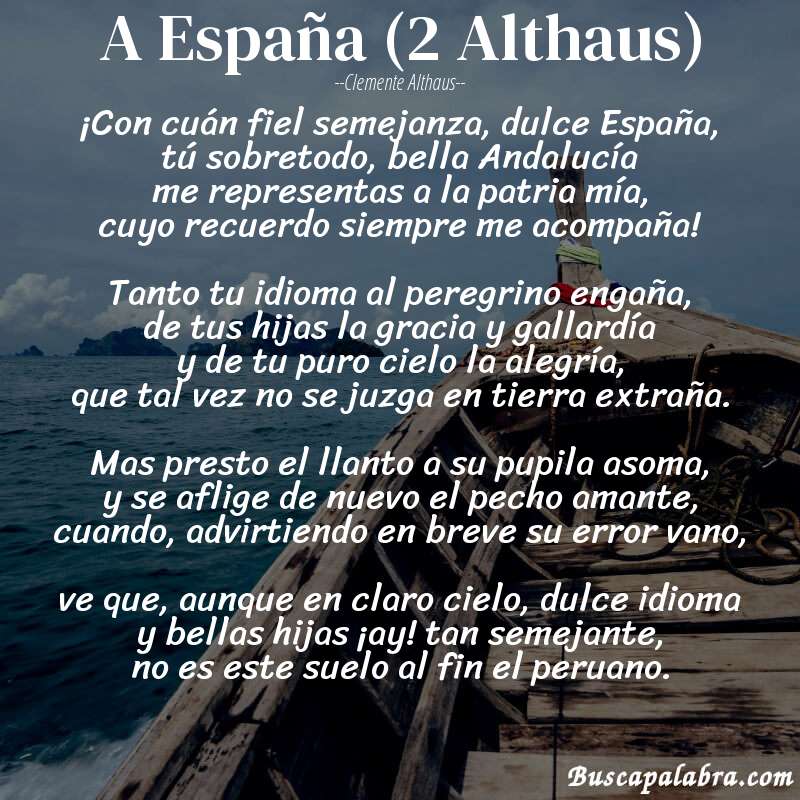 Poema A España (2 Althaus) de Clemente Althaus con fondo de barca