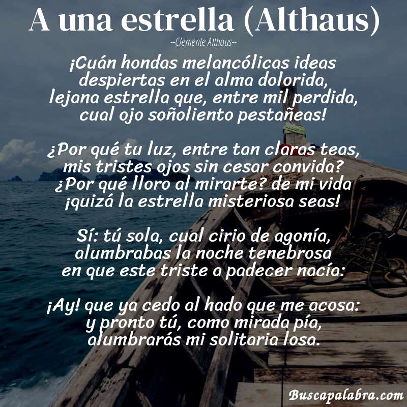 Poema A una estrella (Althaus) de Clemente Althaus con fondo de barca
