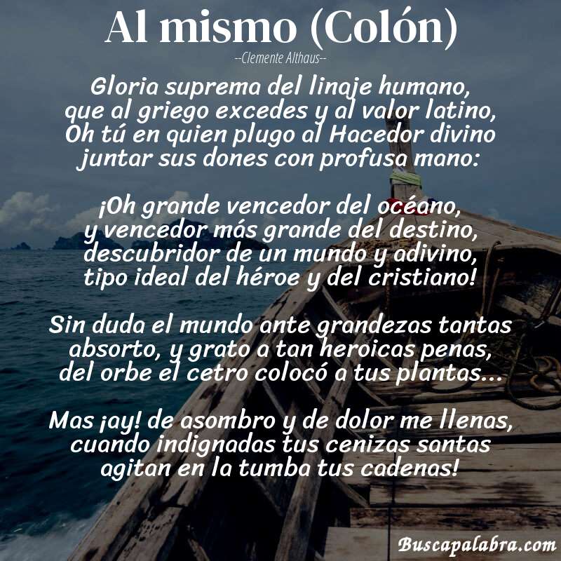 Poema Al mismo (Colón) de Clemente Althaus con fondo de barca