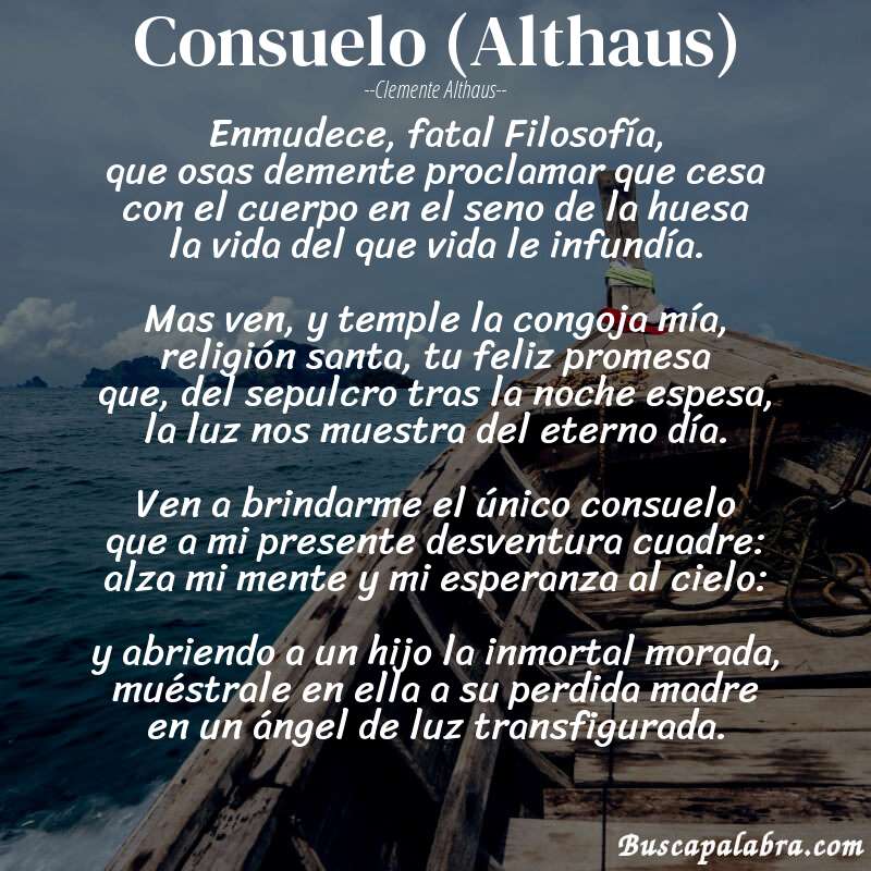 Poema Consuelo (Althaus) de Clemente Althaus con fondo de barca