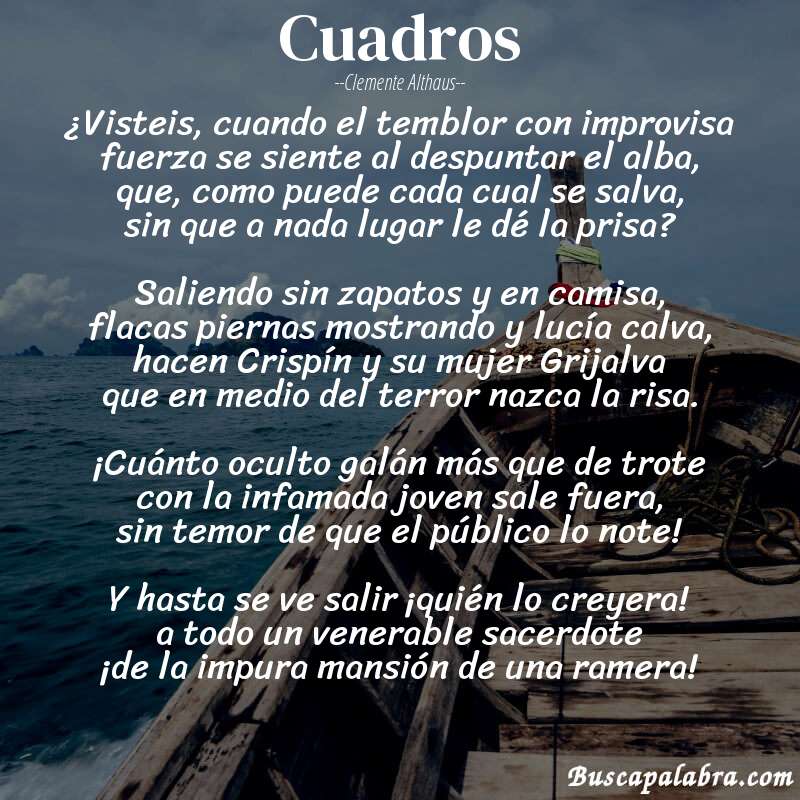 Poema Cuadros de Clemente Althaus con fondo de barca