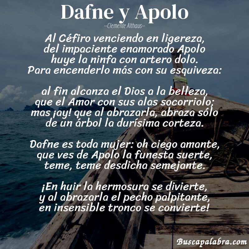 Poema Dafne y Apolo de Clemente Althaus con fondo de barca
