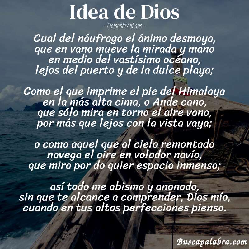Poema Idea de Dios de Clemente Althaus con fondo de barca