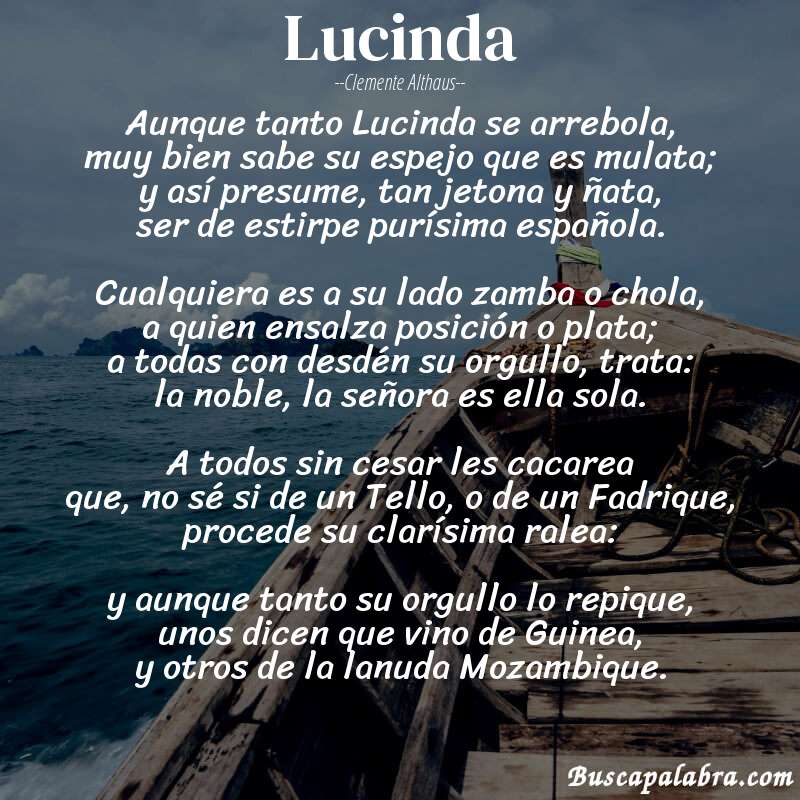 Poema Lucinda de Clemente Althaus con fondo de barca