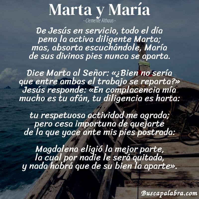 Poema Marta y María de Clemente Althaus con fondo de barca