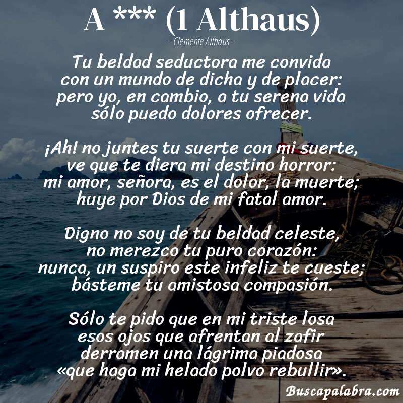 Poema A *** (1 Althaus) de Clemente Althaus con fondo de barca