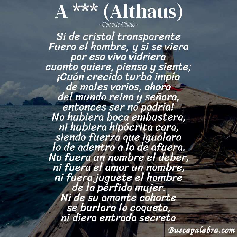 Poema A *** (Althaus) de Clemente Althaus con fondo de barca