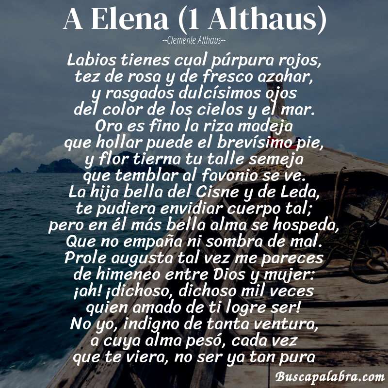 Poema A Elena (1 Althaus) de Clemente Althaus con fondo de barca