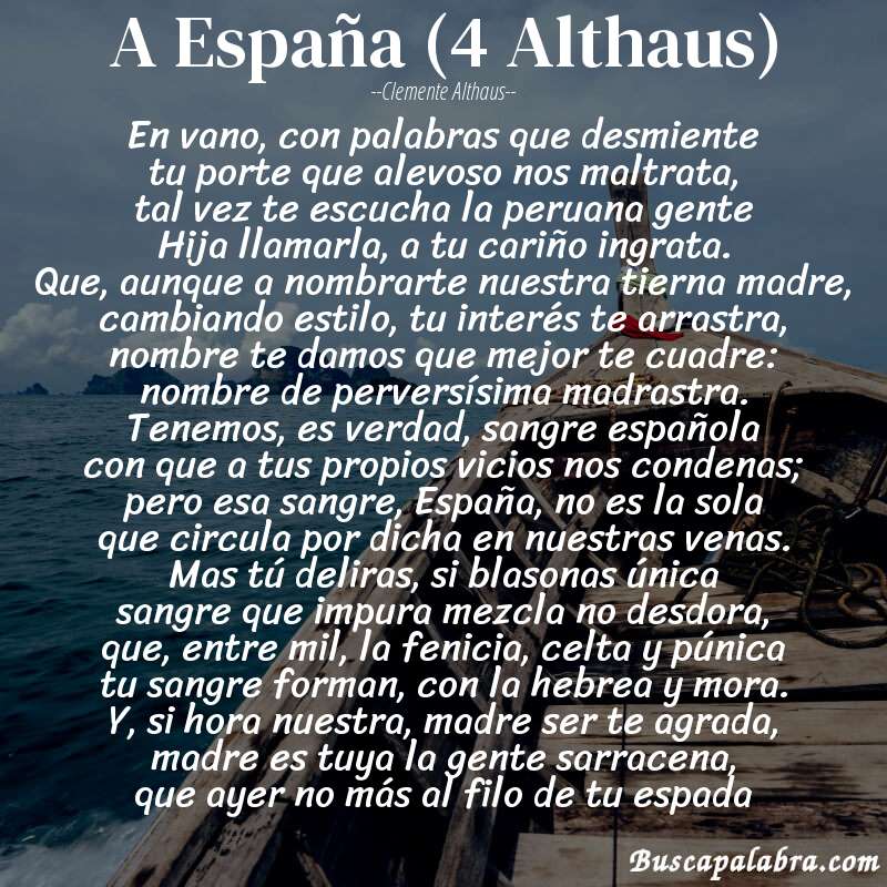 Poema A España (4 Althaus) de Clemente Althaus con fondo de barca