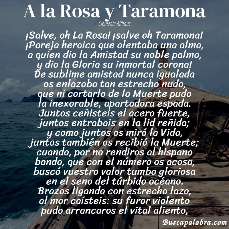 Poema A la Rosa y Taramona de Clemente Althaus con fondo de barca