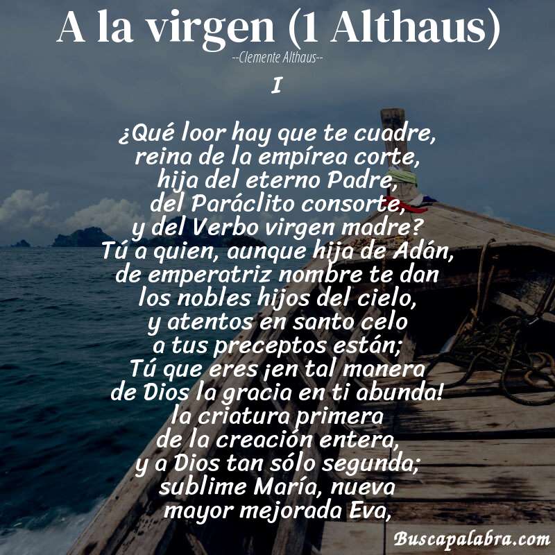 Poema A la virgen (1 Althaus) de Clemente Althaus con fondo de barca