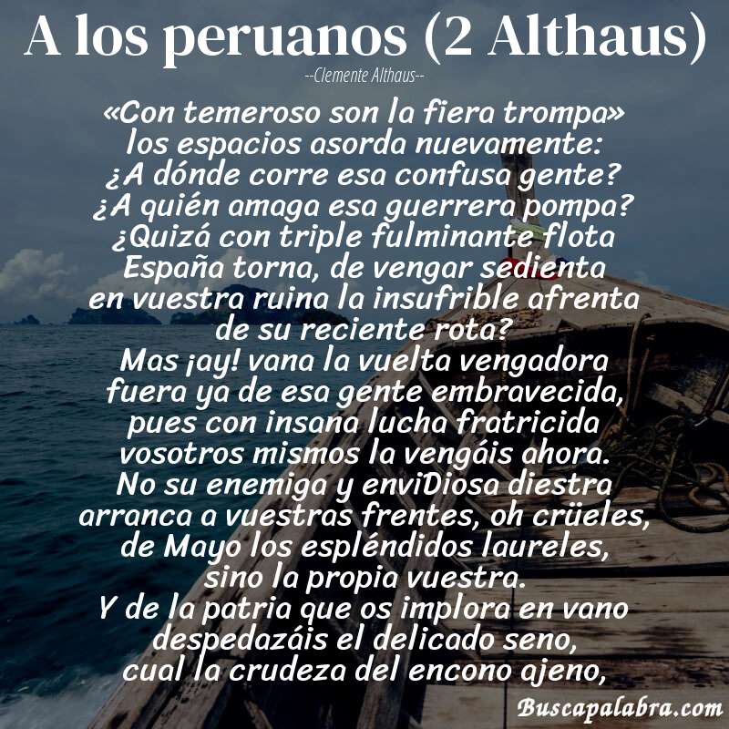 Poema A los peruanos (2 Althaus) de Clemente Althaus con fondo de barca