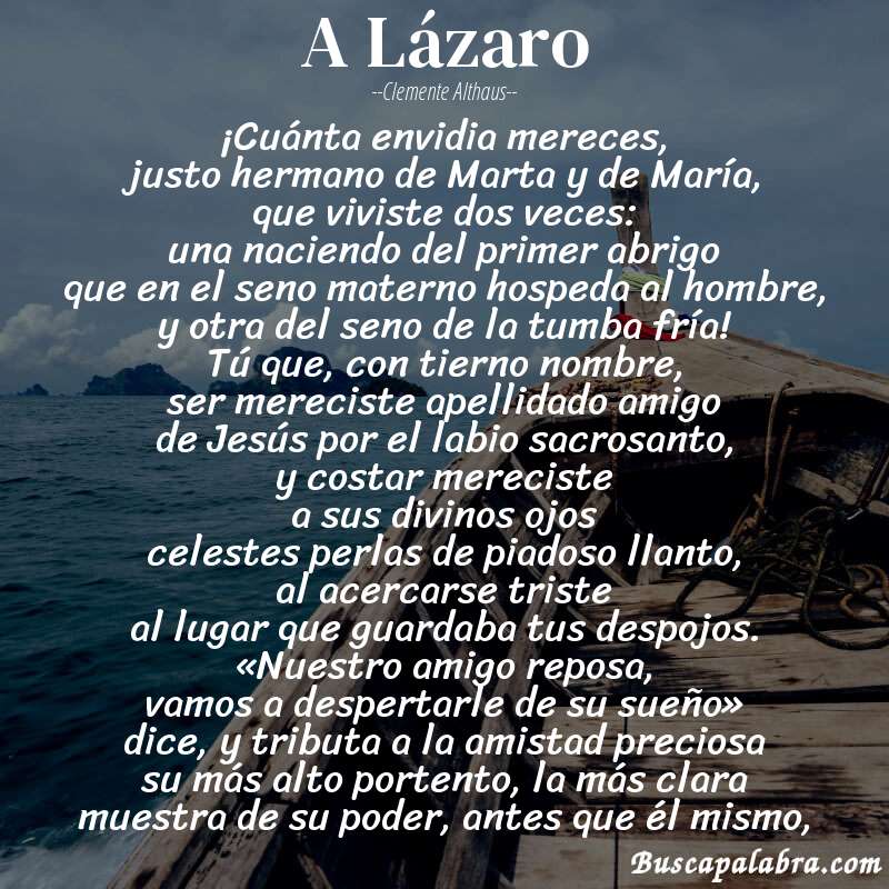 Poema A Lázaro de Clemente Althaus con fondo de barca