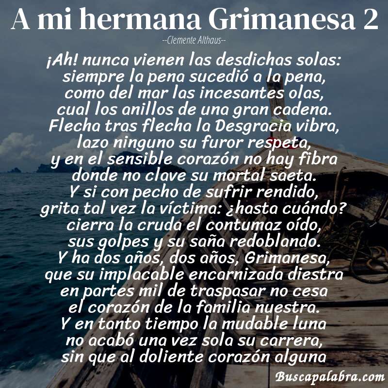 Poema A mi hermana Grimanesa 2 de Clemente Althaus con fondo de barca