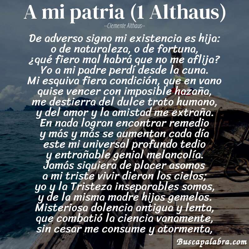 Poema A mi patria (1 Althaus) de Clemente Althaus con fondo de barca