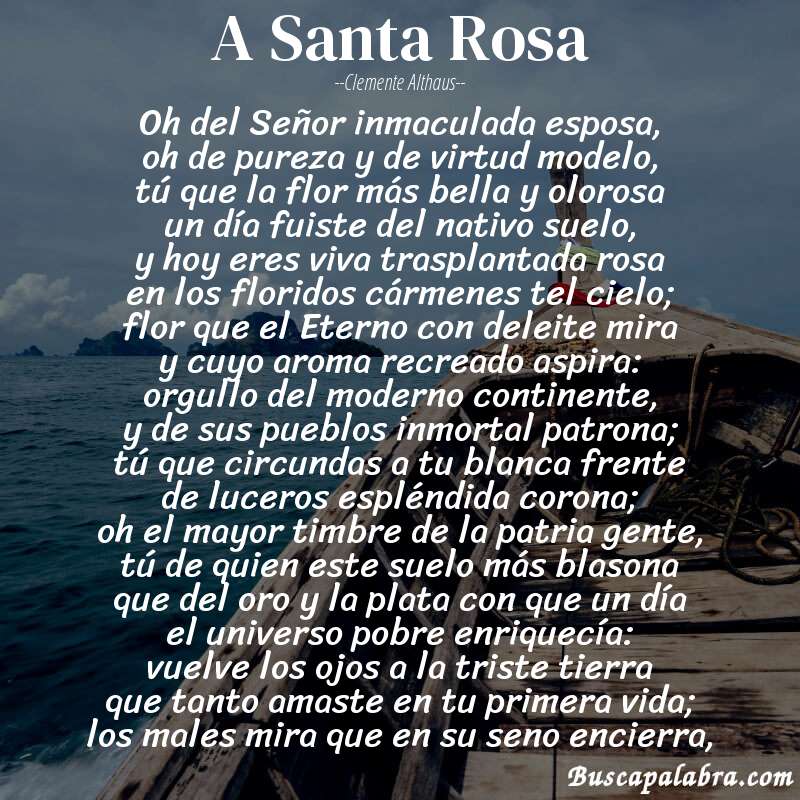 Poema A Santa Rosa de Clemente Althaus con fondo de barca