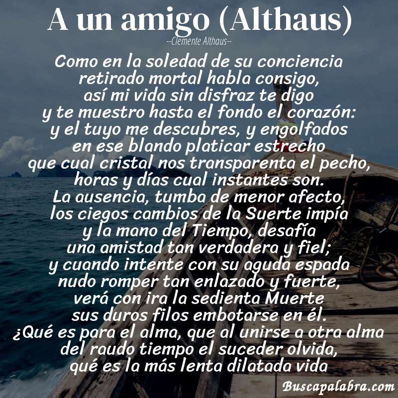Poema A un amigo (Althaus) de Clemente Althaus con fondo de barca