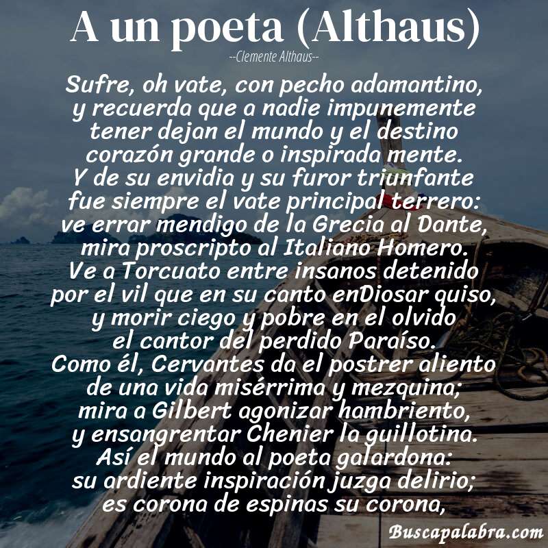 Poema A un poeta (Althaus) de Clemente Althaus con fondo de barca