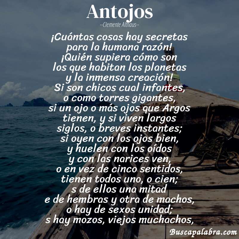 Poema Antojos de Clemente Althaus con fondo de barca