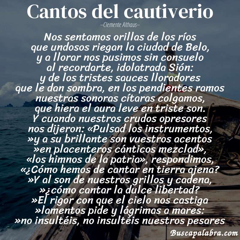 Poema Cantos del cautiverio de Clemente Althaus con fondo de barca