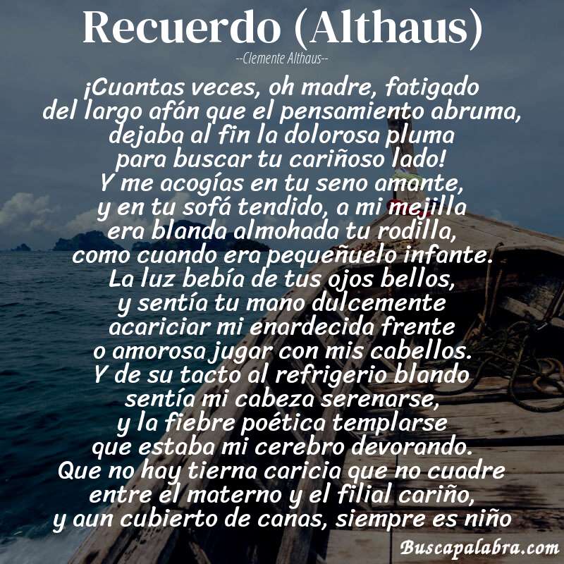 Poema Recuerdo (Althaus) de Clemente Althaus con fondo de barca