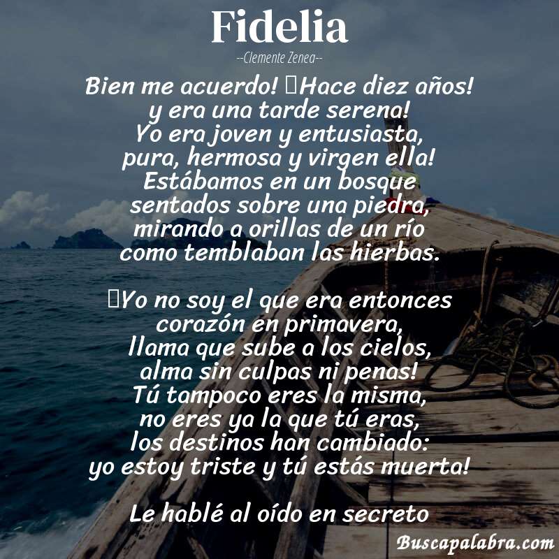 Poema Fidelia de Clemente Zenea con fondo de barca