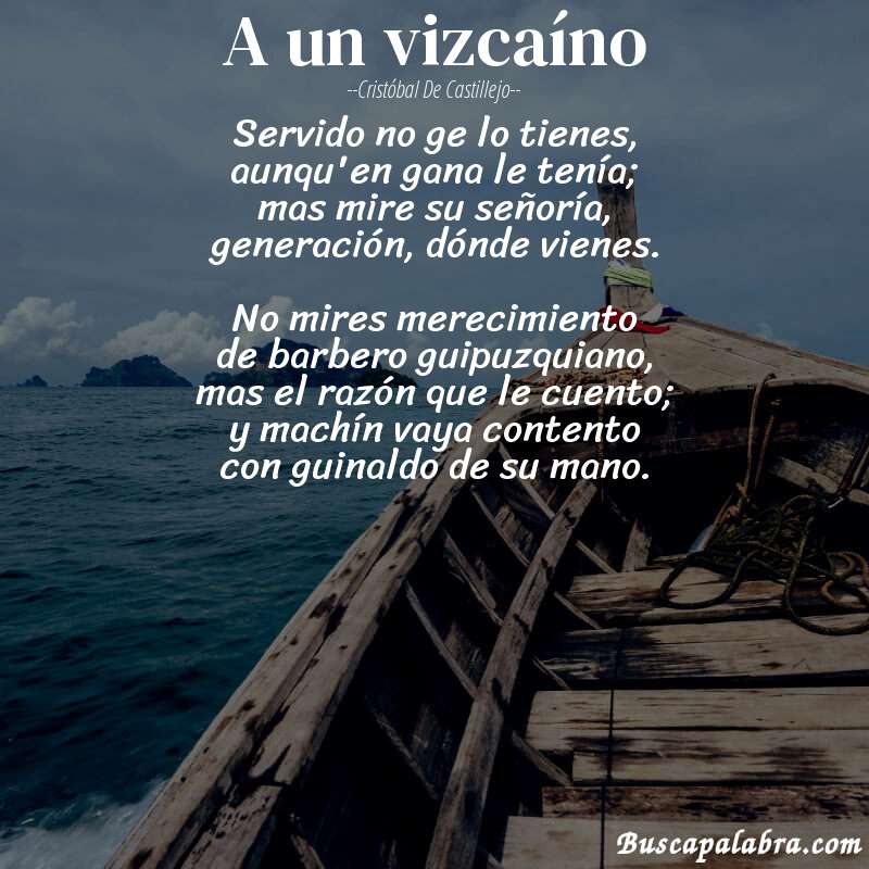 Poema a un vizcaíno de Cristóbal de Castillejo con fondo de barca