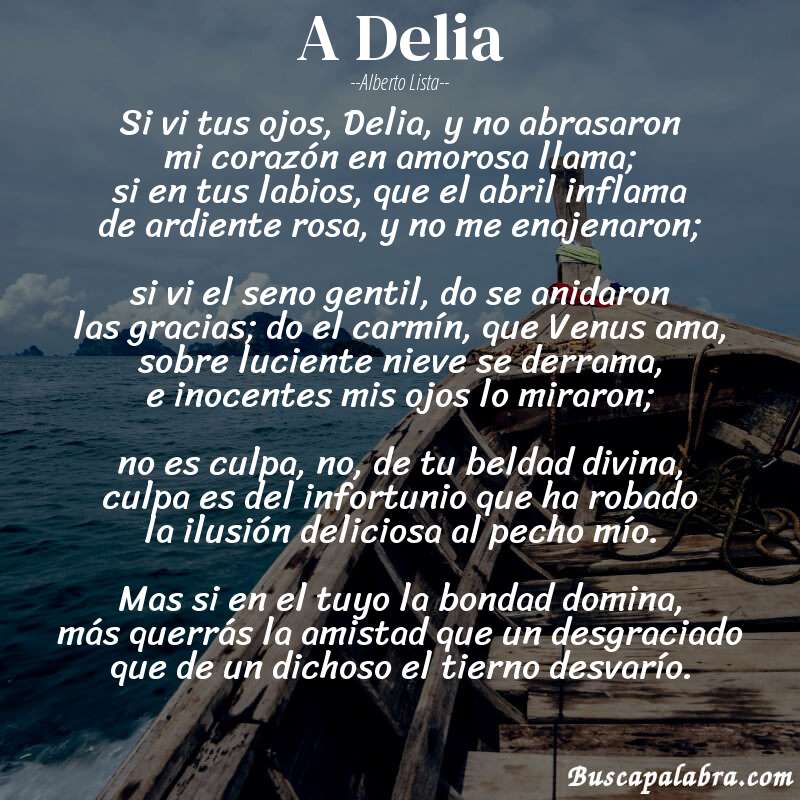 Poema A Delia de Alberto Lista con fondo de barca