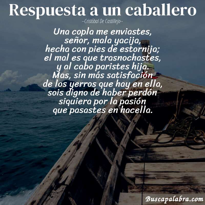 Poema respuesta a un caballero de Cristóbal de Castillejo con fondo de barca