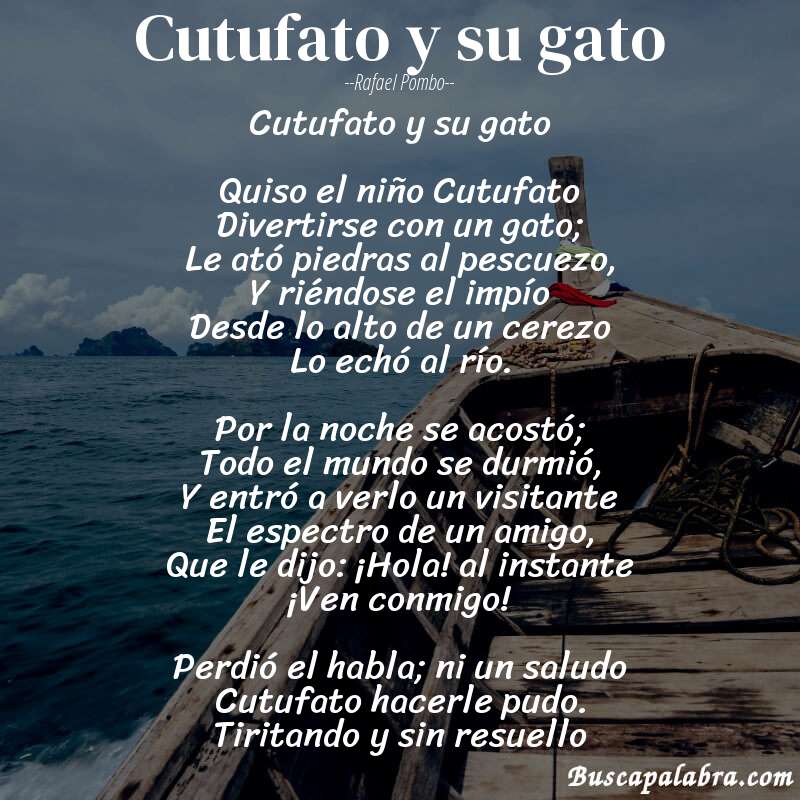 Poema Cutufato y su gato de Rafael Pombo con fondo de barca