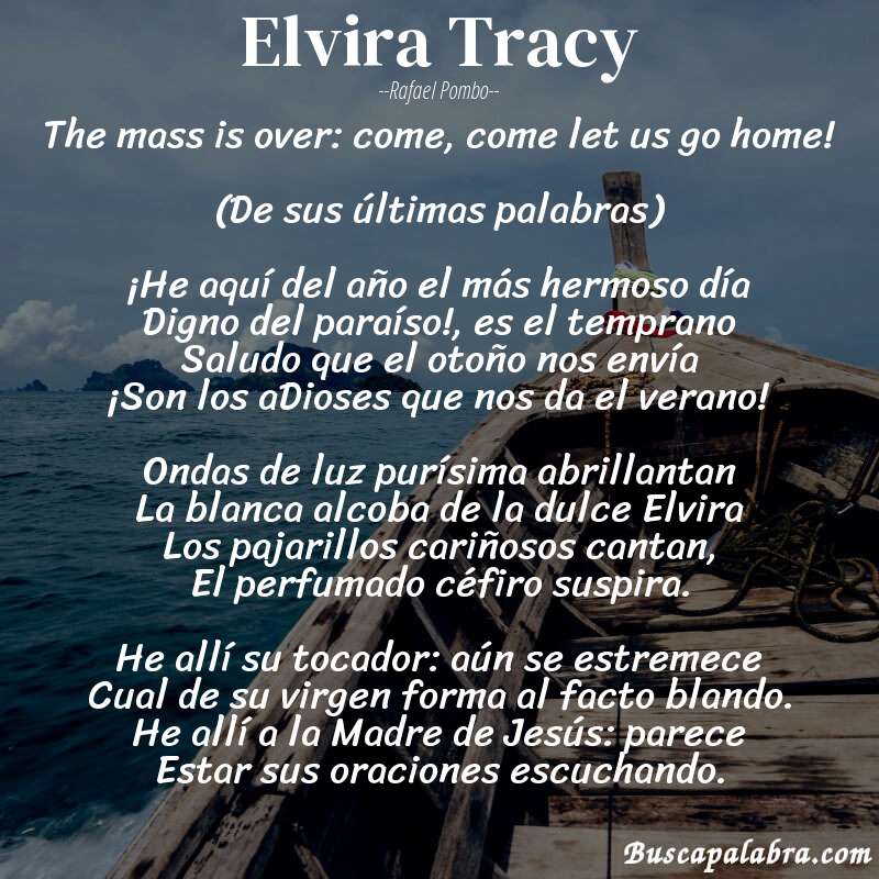 Poema Elvira Tracy de Rafael Pombo con fondo de barca