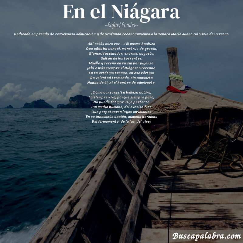Poema En el Niágara de Rafael Pombo con fondo de barca