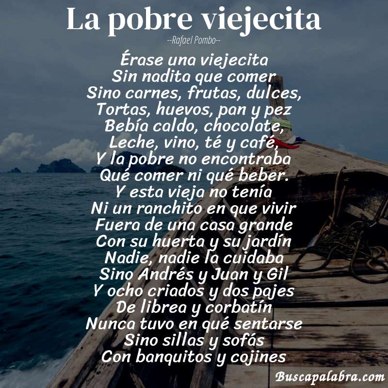 Poema La pobre viejecita de Rafael Pombo con fondo de barca