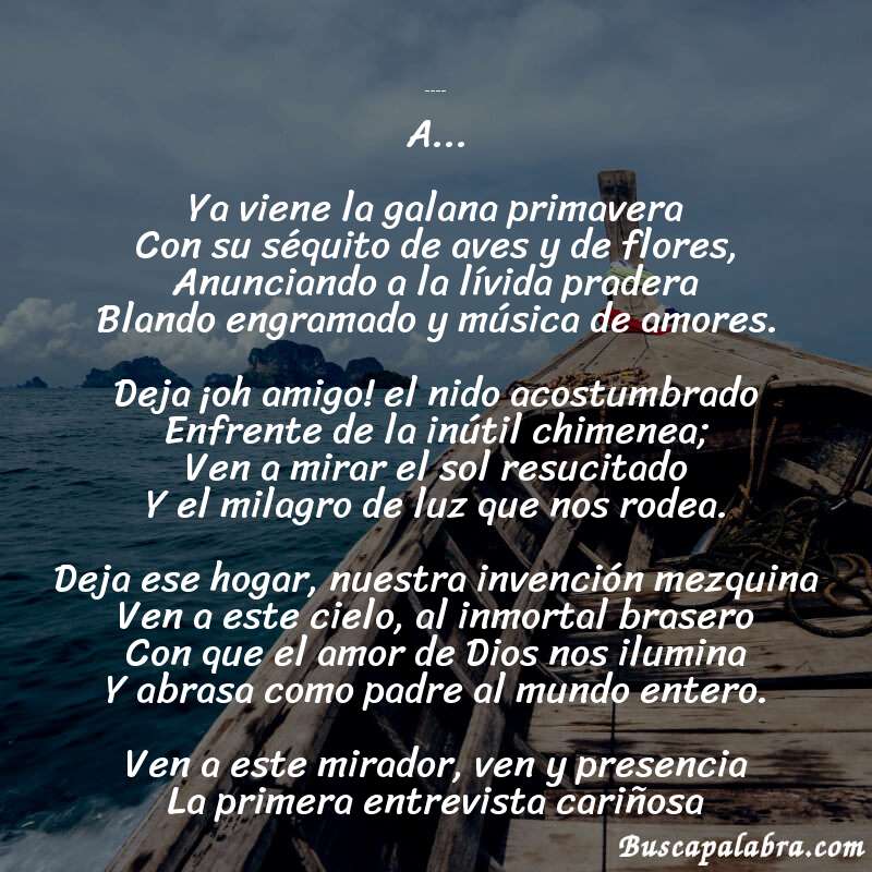 Poema Preludio de primavera de Rafael Pombo con fondo de barca